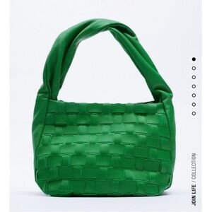 Genuine leather green woven bag